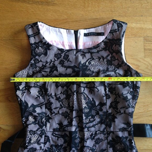 Mohito Sleeveless Midi Sheath Dress Floral Black Mesh Lace - Picture 11 of 15